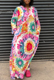 Multicolor Fashion Casual Print Tie-dye V Neck Long Sleeve Dresses