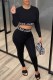 Black Fashion Sexy Letter Patchwork O Neck Long Sleeve Two Pieces