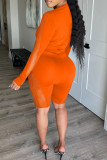 Orange Fashion Sexy Solid Patchwork See-through O Neck Long Sleeve Two Pieces