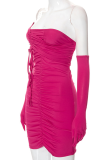 Rose Red Sexy Solid Patchwork Off the Shoulder Pencil Skirt Dresses