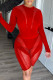 Red Fashion Sexy Solid Patchwork See-through O Neck Long Sleeve Two Pieces