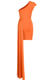 Rose Red Fashion Solid Patchwork One Shoulder Pencil Skirt Dresses