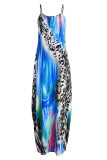 Colour Casual Print Patchwork Spaghetti Strap Sling Dress Dresses