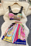 Pink Fashion Sexy Print Patchwork Backless Spaghetti Strap Sleeveless Two Pieces