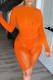Orange Fashion Sexy Solid Patchwork See-through O Neck Long Sleeve Two Pieces