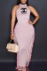 Pink Fashion Sexy Print Tassel Letter O Neck Sleeveless Two Pieces