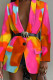 Multicolor Fashion Casual Print Patchwork Turn-back Collar Outerwear (Without Belt)