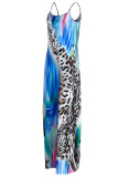 Colour Casual Print Patchwork Spaghetti Strap Sling Dress Dresses