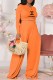 Orange Fashion Casual Print Letter O Neck Long Sleeve Two Pieces