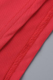 Red Fashion Casual Solid Patchwork Slit Fold O Neck Long Sleeve Dresses