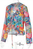 Colour Fashion Casual Print Patchwork Frenulum V Neck Tops