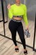 Fluorescent Green Fashion Sexy Letter Patchwork O Neck Long Sleeve Two Pieces
