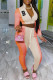 Apricot Fashion Casual Letter Print Patchwork Zipper Collar Long Sleeve Two Pieces