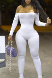 White Sexy Solid Patchwork Off the Shoulder Regular Jumpsuits