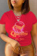 Red Fashion Vintage Print Letter O Neck T-Shirts