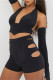 Black Fashion Sexy Solid Hollowed Out Backless Halter Long Sleeve Two Pieces