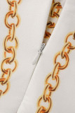 White Fashion Sexy Print Backless Spaghetti Strap Long Dress