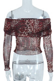 Red Sexy Print Patchwork Off the Shoulder Tops