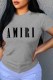 Grey Fashion Street Print Letter O Neck T-Shirts