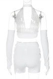 White Fashion Sexy Solid Hollowed Out Backless Halter Long Sleeve Two Pieces