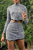 Zebra Fashion Casual Print Patchwork Turtleneck Long Sleeve Two Pieces