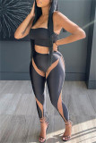 Black Fashion Sexy Solid Patchwork See-through Backless Strapless Sleeveless Two Pieces
