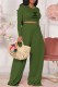Army Green Fashion Casual Print Letter O Neck Long Sleeve Two Pieces