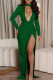 Green Fashion Sexy Formal Solid Hollowed Out Backless Slit O Neck Evening Dress