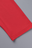 Red Fashion Casual Solid Patchwork Slit Fold O Neck Long Sleeve Dresses