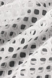 White Sexy Solid Bandage Hollowed Out See-through Backless Halter Sleeveless Two Pieces