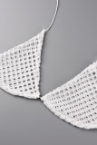 White Sexy Solid Bandage Hollowed Out See-through Backless Halter Sleeveless Two Pieces