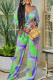 Light Green Fashion Casual Print Bandage V Neck Long Sleeve Two Pieces