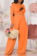 Orange Fashion Casual Print Letter O Neck Long Sleeve Two Pieces