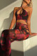 Burgundy Sexy Print Bandage Patchwork Backless Asymmetrical Halter Sleeveless Two Pieces
