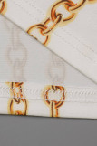 White Fashion Sexy Print Backless Spaghetti Strap Long Dress