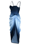 Multicolor Fashion Sexy Gradual Change Print Patchwork Backless Spaghetti Strap Sleeveless Dress