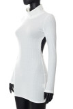White Sexy Solid Patchwork Backless Turtleneck Pencil Skirt Dresses