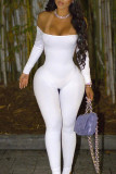 White Sexy Solid Patchwork Off the Shoulder Regular Jumpsuits