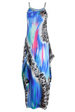 Colour Casual Print Patchwork Spaghetti Strap Sling Dress Dresses