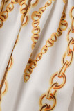 White Fashion Sexy Print Backless Spaghetti Strap Long Dress