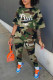 Army Green Casual Print Camouflage Print Patchwork O Neck Short Sleeve Two Pieces