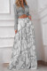 Grey Casual Print Bandage Patchwork Turndown Collar Long Sleeve Two Pieces