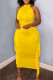 Yellow Fashion Casual Solid Tassel Patchwork O Neck Sleeveless Dress Dresses