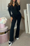 Pink Fashion Casual Solid Bandage Patchwork V Neck Long Sleeve Two Pieces