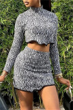Zebra Fashion Casual Print Patchwork Turtleneck Long Sleeve Two Pieces