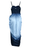 Multicolor Fashion Sexy Gradual Change Print Patchwork Backless Spaghetti Strap Sleeveless Dress