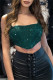 Dark Green Fashion Sexy Patchwork Sequins Backless Square Collar Tops