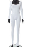 White Sexy Solid Patchwork Off the Shoulder Regular Jumpsuits