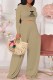 Khaki Fashion Casual Print Letter O Neck Long Sleeve Two Pieces