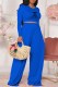 Blue Fashion Casual Print Letter O Neck Long Sleeve Two Pieces